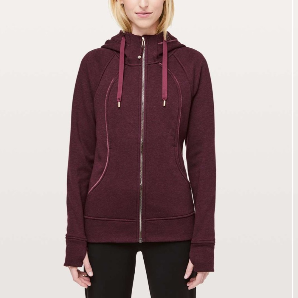 lululemon Burgundy Plush Scuba Hoodie with Gold and Velvet Accents